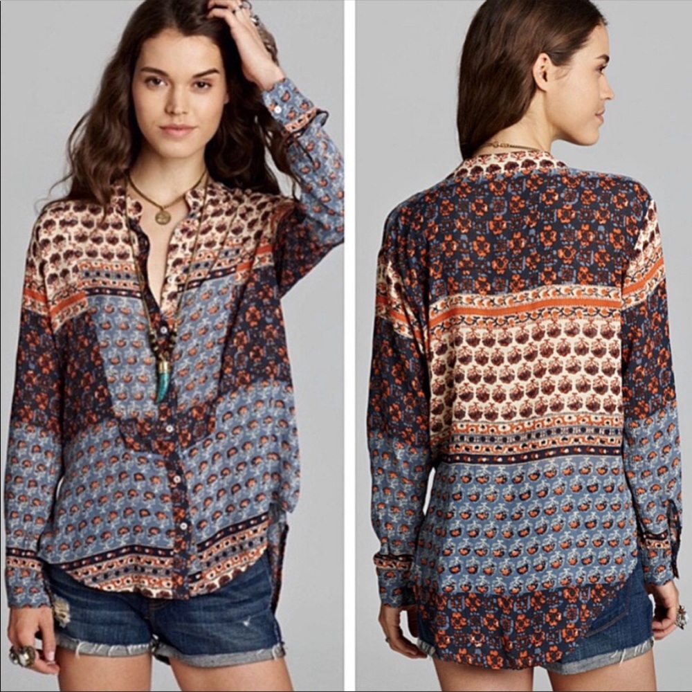 Free People Caravan Patchwork Button Down Shirt